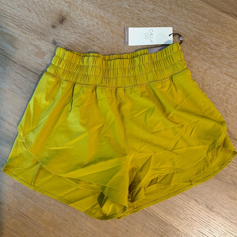 NWT CALIA Yellow Athletic Shorts XS High Waist Running Shorts
